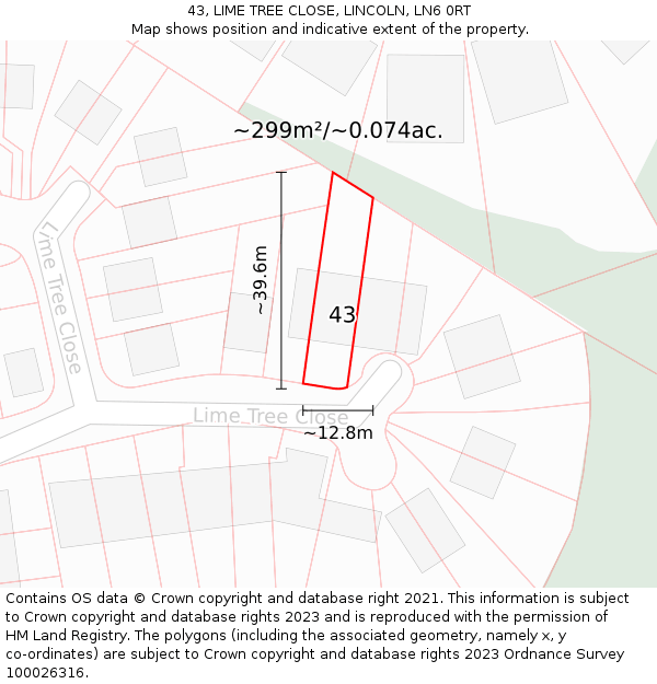 43, LIME TREE CLOSE, LINCOLN, LN6 0RT: Plot and title map