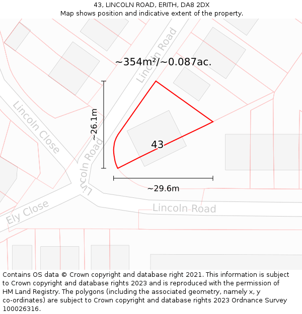 43, LINCOLN ROAD, ERITH, DA8 2DX: Plot and title map