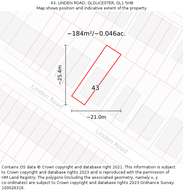 43, LINDEN ROAD, GLOUCESTER, GL1 5HB: Plot and title map