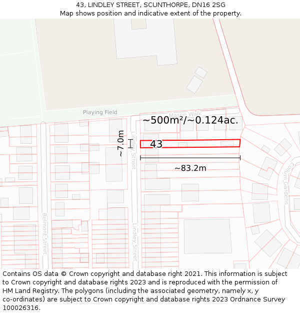 43, LINDLEY STREET, SCUNTHORPE, DN16 2SG: Plot and title map