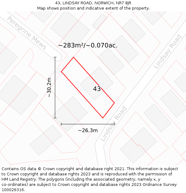 43, LINDSAY ROAD, NORWICH, NR7 8JR: Plot and title map