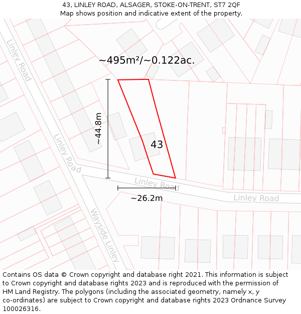 43, LINLEY ROAD, ALSAGER, STOKE-ON-TRENT, ST7 2QF: Plot and title map