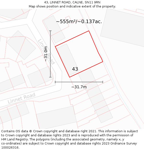 43, LINNET ROAD, CALNE, SN11 9RN: Plot and title map