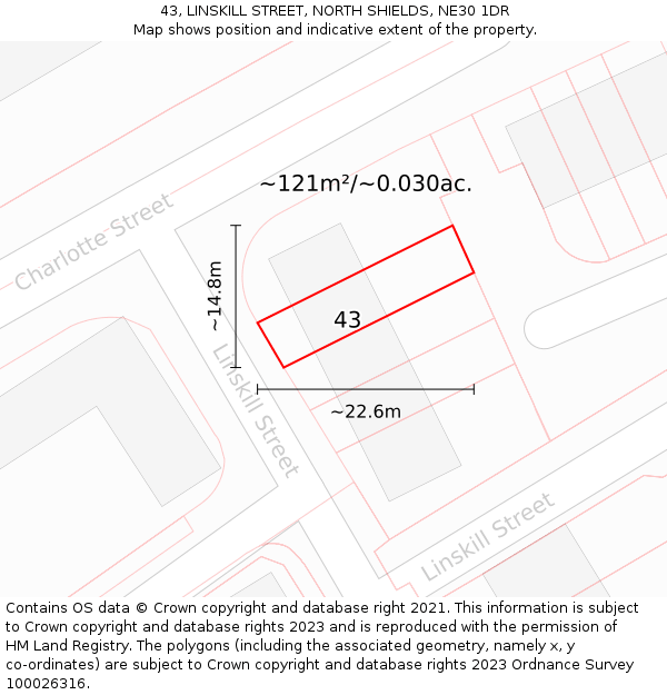 43, LINSKILL STREET, NORTH SHIELDS, NE30 1DR: Plot and title map