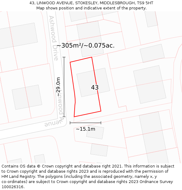 43, LINWOOD AVENUE, STOKESLEY, MIDDLESBROUGH, TS9 5HT: Plot and title map