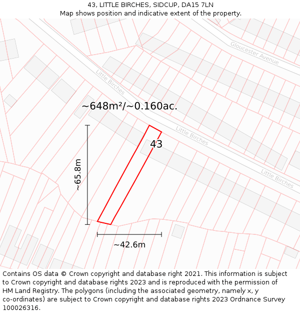 43, LITTLE BIRCHES, SIDCUP, DA15 7LN: Plot and title map