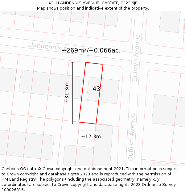 43, LLANDENNIS AVENUE, CARDIFF, CF23 6JF: Plot and title map