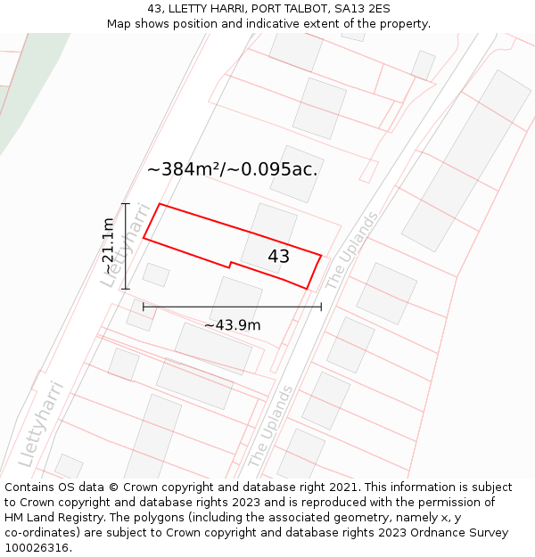 43, LLETTY HARRI, PORT TALBOT, SA13 2ES: Plot and title map