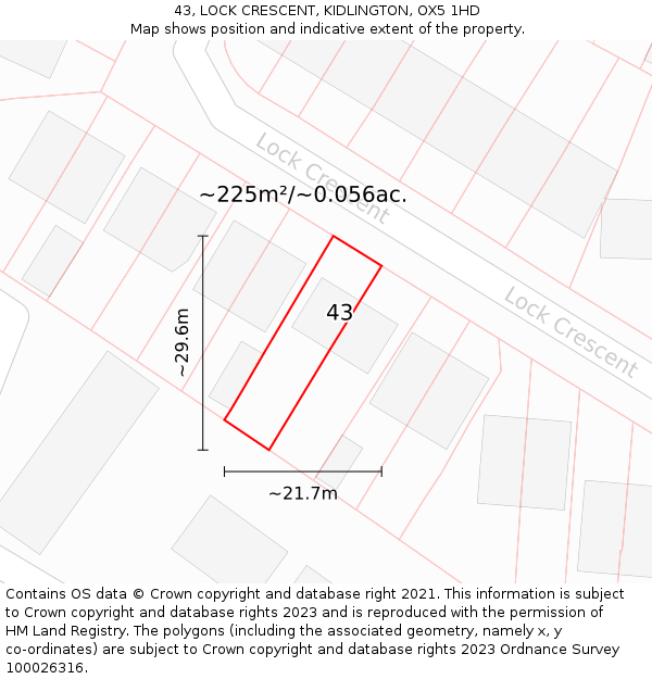 43, LOCK CRESCENT, KIDLINGTON, OX5 1HD: Plot and title map