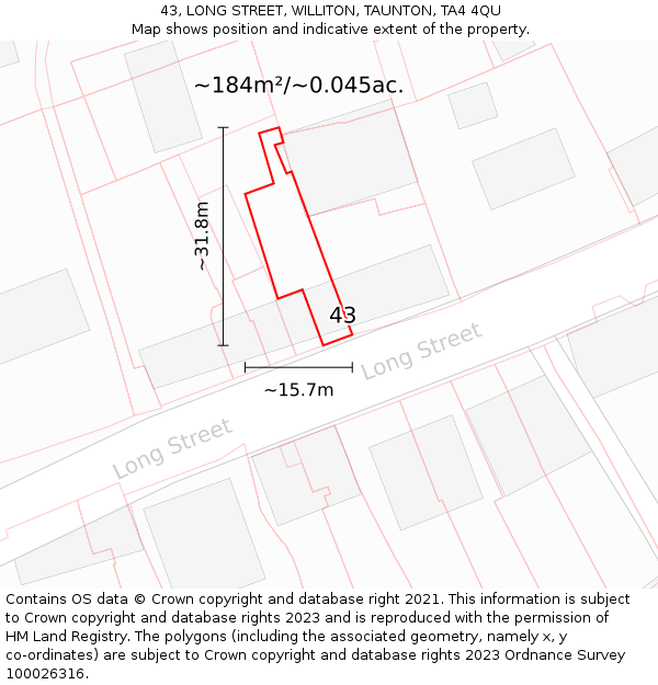 43, LONG STREET, WILLITON, TAUNTON, TA4 4QU: Plot and title map