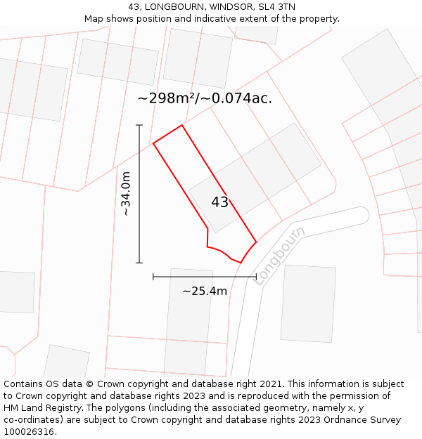 43, LONGBOURN, WINDSOR, SL4 3TN: Plot and title map