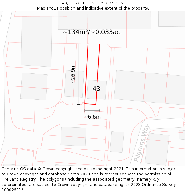 43, LONGFIELDS, ELY, CB6 3DN: Plot and title map