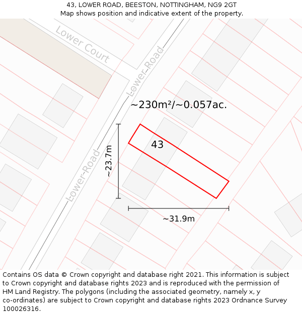 43, LOWER ROAD, BEESTON, NOTTINGHAM, NG9 2GT: Plot and title map