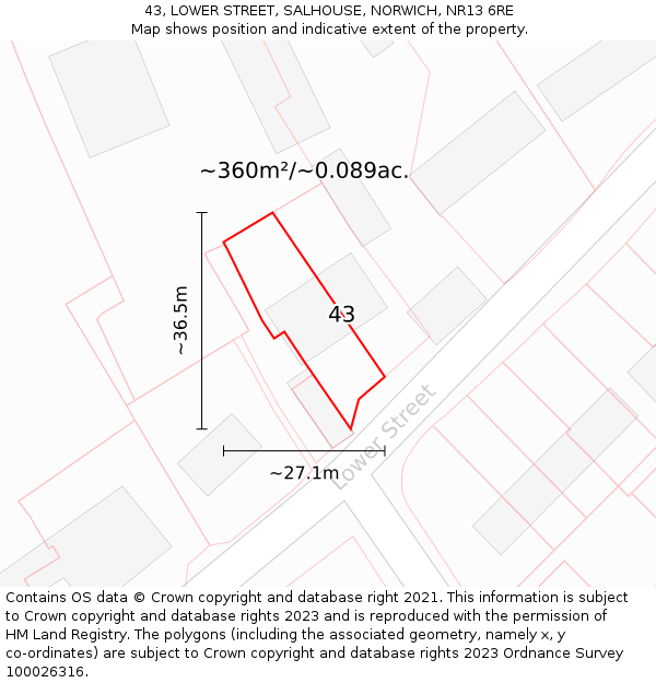 43, LOWER STREET, SALHOUSE, NORWICH, NR13 6RE: Plot and title map