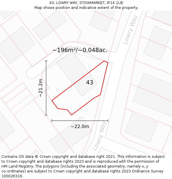 43, LOWRY WAY, STOWMARKET, IP14 1UE: Plot and title map