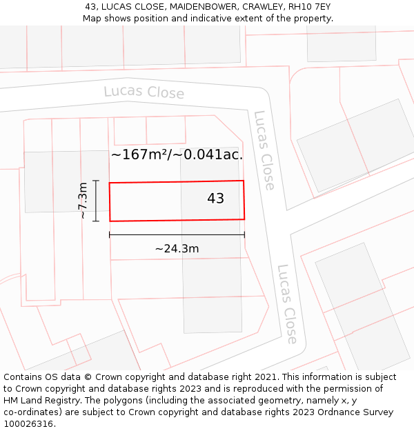 43, LUCAS CLOSE, MAIDENBOWER, CRAWLEY, RH10 7EY: Plot and title map
