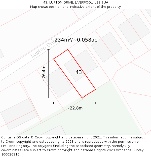 43, LUPTON DRIVE, LIVERPOOL, L23 9UA: Plot and title map
