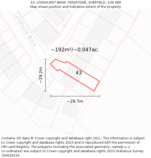 43, LYNDHURST BANK, PENISTONE, SHEFFIELD, S36 6ER: Plot and title map