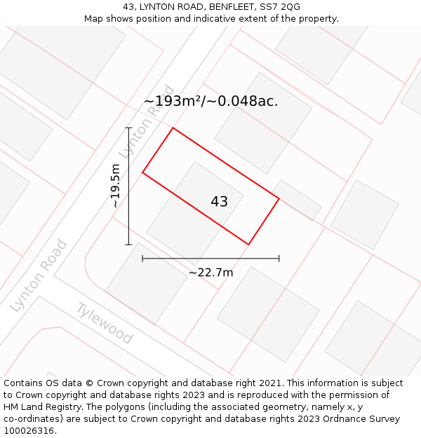 43, LYNTON ROAD, BENFLEET, SS7 2QG: Plot and title map