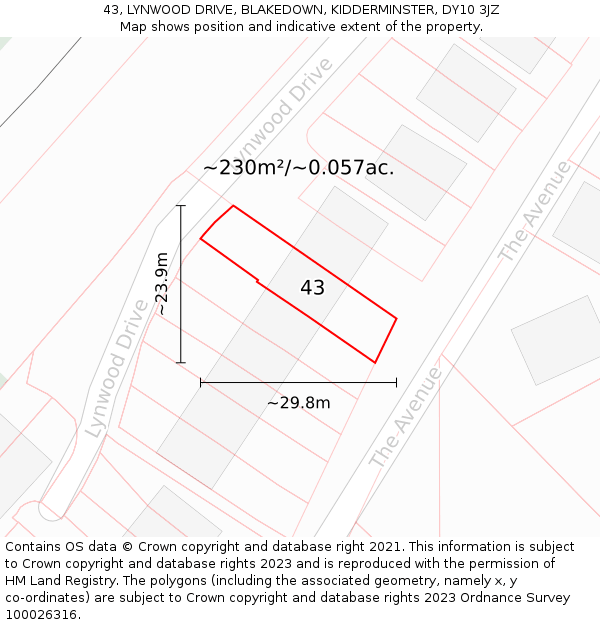 43, LYNWOOD DRIVE, BLAKEDOWN, KIDDERMINSTER, DY10 3JZ: Plot and title map