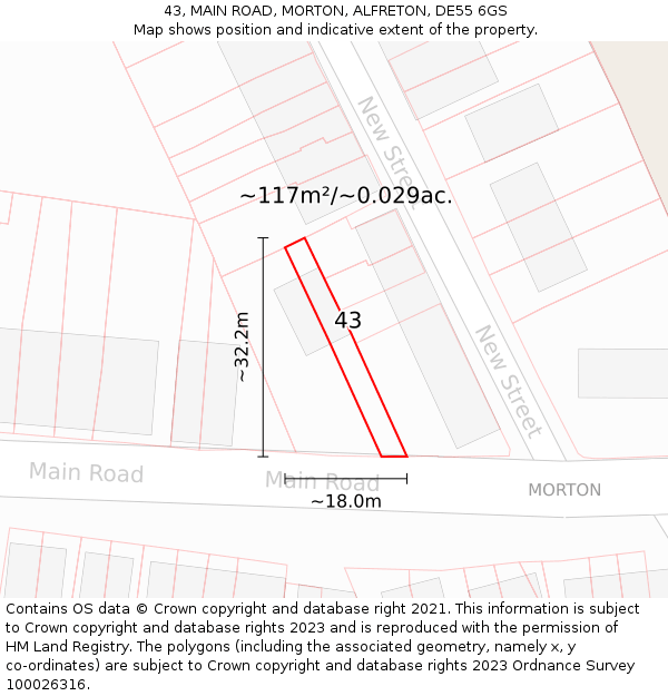 43, MAIN ROAD, MORTON, ALFRETON, DE55 6GS: Plot and title map