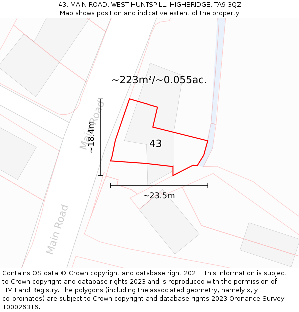 43, MAIN ROAD, WEST HUNTSPILL, HIGHBRIDGE, TA9 3QZ: Plot and title map