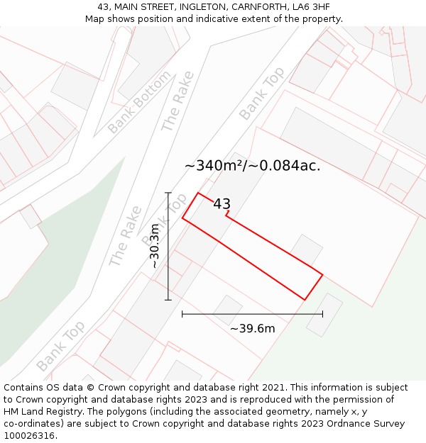 43, MAIN STREET, INGLETON, CARNFORTH, LA6 3HF: Plot and title map