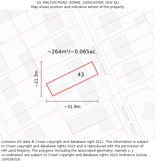 43, MALTON ROAD, INTAKE, DONCASTER, DN2 5JU: Plot and title map