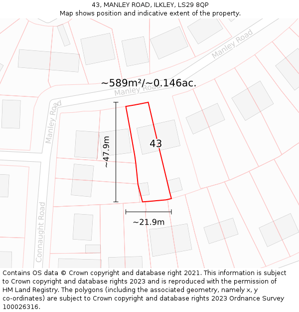 43, MANLEY ROAD, ILKLEY, LS29 8QP: Plot and title map