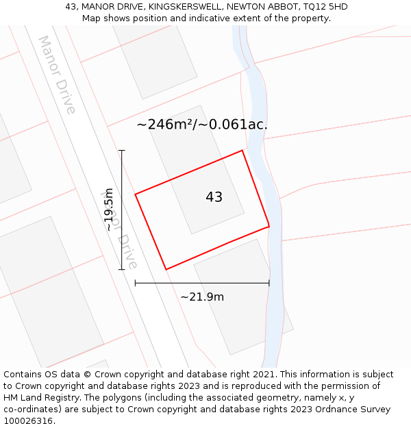 43, MANOR DRIVE, KINGSKERSWELL, NEWTON ABBOT, TQ12 5HD: Plot and title map