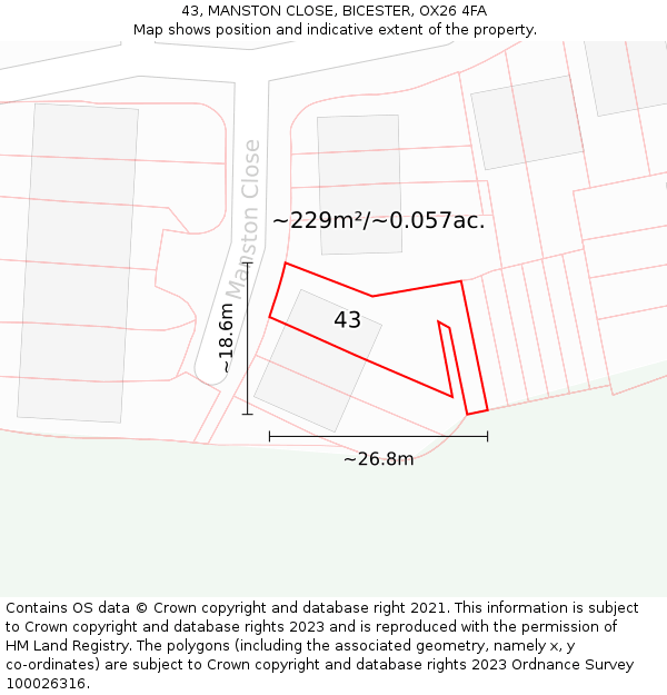 43, MANSTON CLOSE, BICESTER, OX26 4FA: Plot and title map