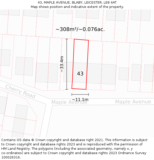43, MAPLE AVENUE, BLABY, LEICESTER, LE8 4AT: Plot and title map