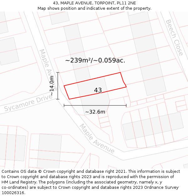 43, MAPLE AVENUE, TORPOINT, PL11 2NE: Plot and title map