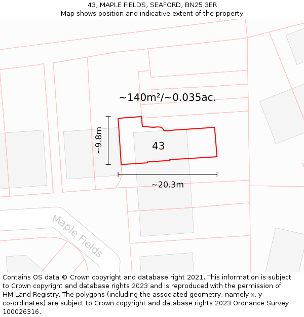 43, MAPLE FIELDS, SEAFORD, BN25 3ER: Plot and title map