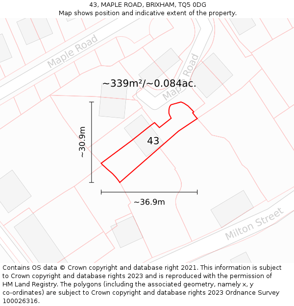 43, MAPLE ROAD, BRIXHAM, TQ5 0DG: Plot and title map