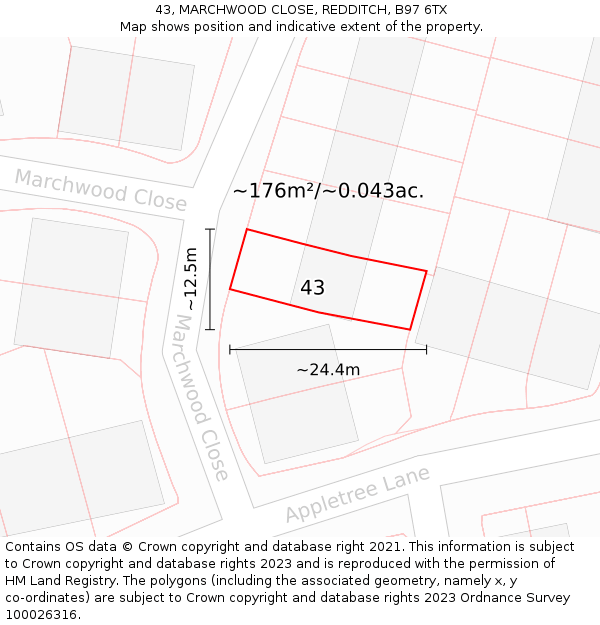43, MARCHWOOD CLOSE, REDDITCH, B97 6TX: Plot and title map