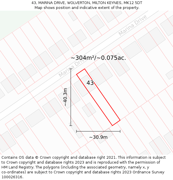 43, MARINA DRIVE, WOLVERTON, MILTON KEYNES, MK12 5DT: Plot and title map
