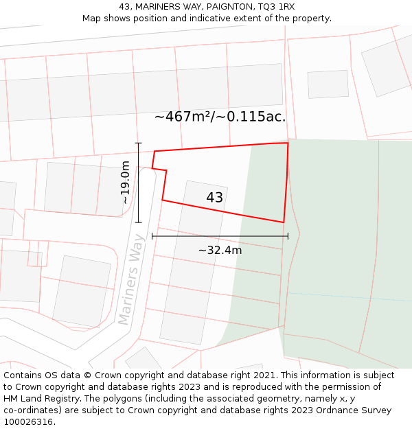 43, MARINERS WAY, PAIGNTON, TQ3 1RX: Plot and title map