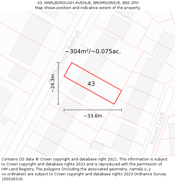 43, MARLBOROUGH AVENUE, BROMSGROVE, B60 2PH: Plot and title map