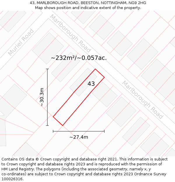 43, MARLBOROUGH ROAD, BEESTON, NOTTINGHAM, NG9 2HG: Plot and title map