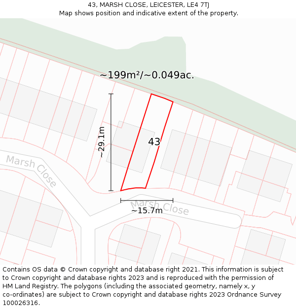 43, MARSH CLOSE, LEICESTER, LE4 7TJ: Plot and title map