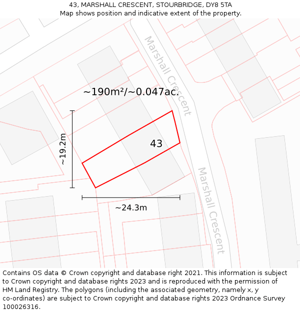 43, MARSHALL CRESCENT, STOURBRIDGE, DY8 5TA: Plot and title map
