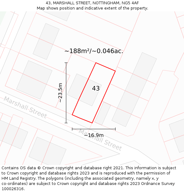 43, MARSHALL STREET, NOTTINGHAM, NG5 4AF: Plot and title map
