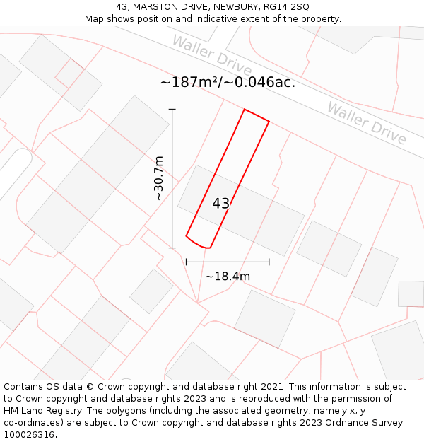 43, MARSTON DRIVE, NEWBURY, RG14 2SQ: Plot and title map