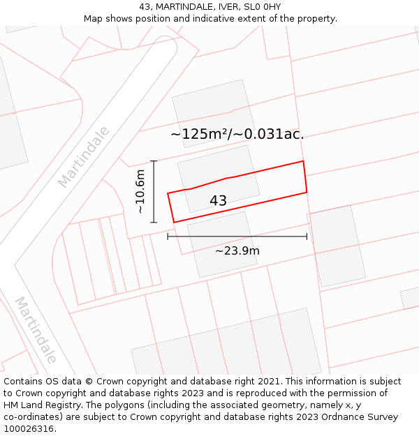 43, MARTINDALE, IVER, SL0 0HY: Plot and title map