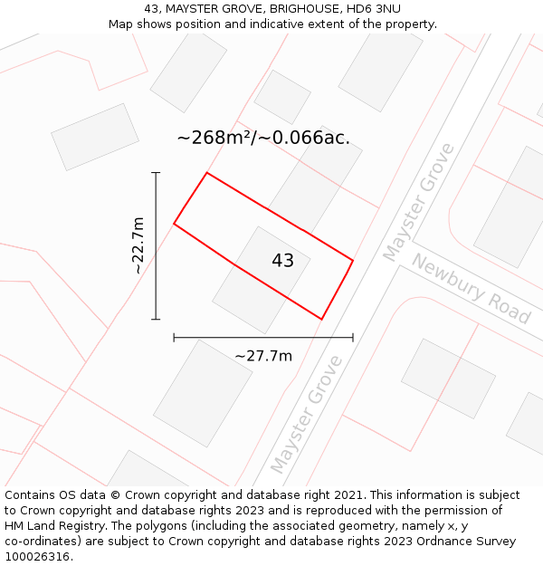 43, MAYSTER GROVE, BRIGHOUSE, HD6 3NU: Plot and title map