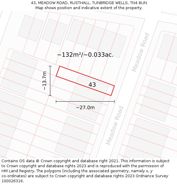 43, MEADOW ROAD, RUSTHALL, TUNBRIDGE WELLS, TN4 8UN: Plot and title map