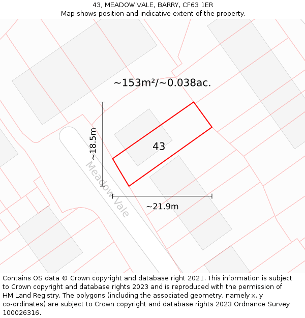 43, MEADOW VALE, BARRY, CF63 1ER: Plot and title map