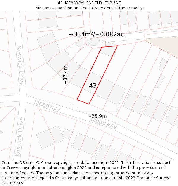43, MEADWAY, ENFIELD, EN3 6NT: Plot and title map