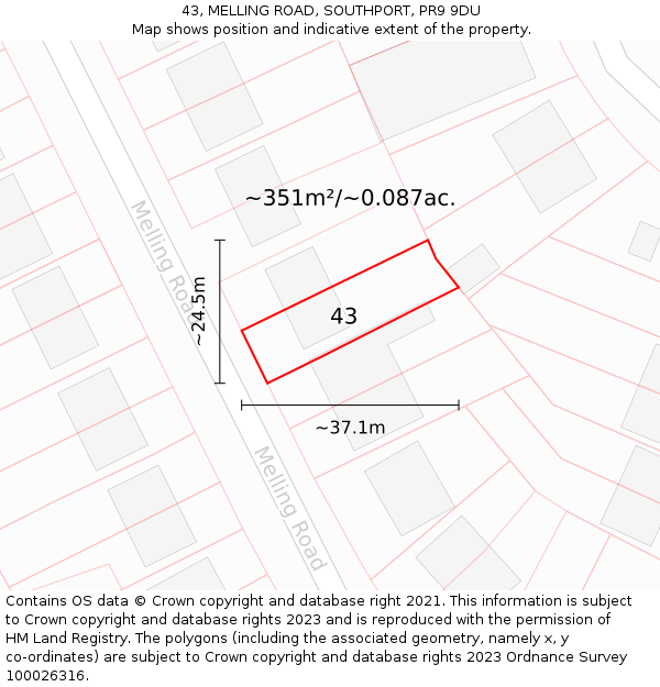 43, MELLING ROAD, SOUTHPORT, PR9 9DU: Plot and title map